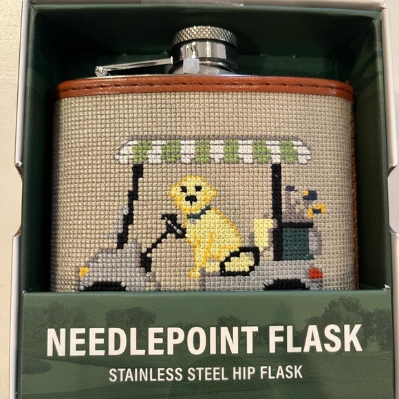 eastwood pines Other - Needlepoint Flask with Dog Design golf cart bourbon whiskey men gift